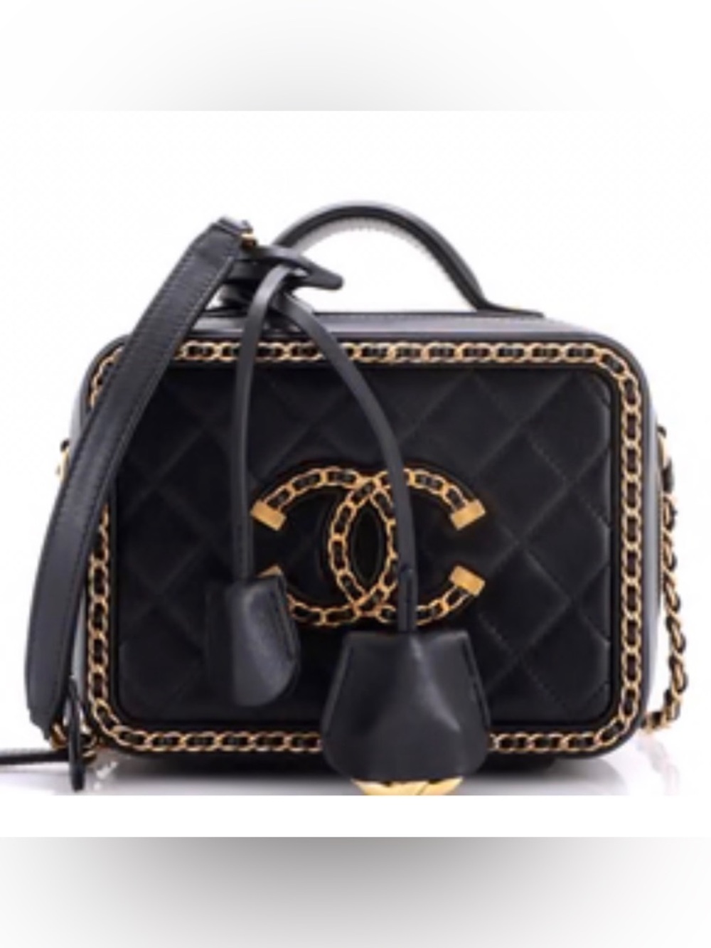 Filigree Vanity Case Quilted Goatskin with Chain Detail Small